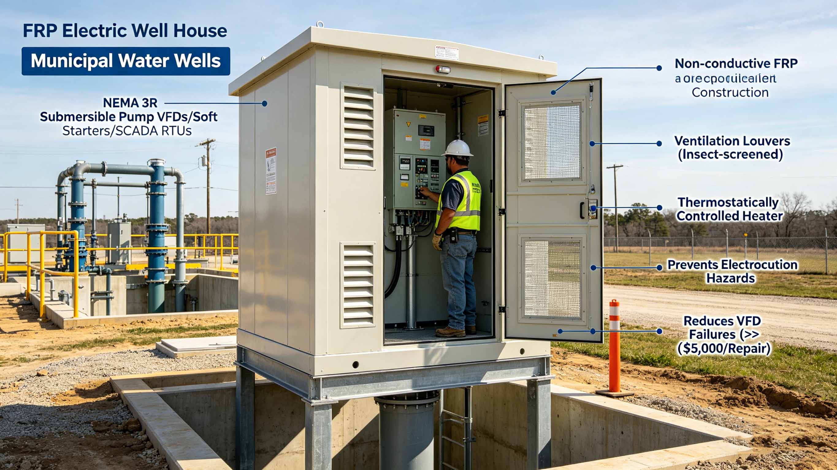 Casa de pozo eléctrico GFRP FRP de fibra de vidrio para protección de equipos eléctricos de pozos de petróleo y gas FT-EWH1