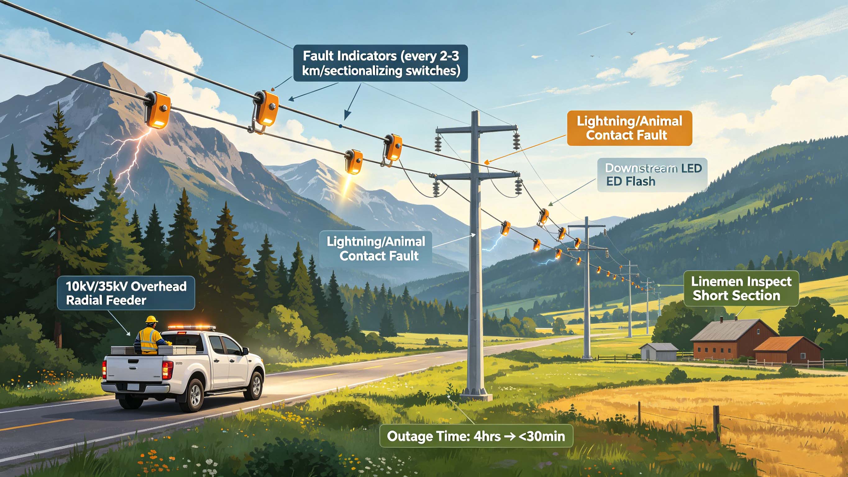 Indicador de Falla del Sistema de Energía Eléctrica para Líneas Aéreas de Distribución Radial FT-FI1