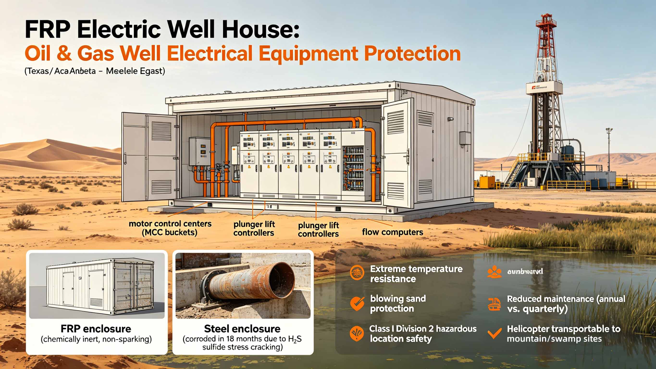 Casa de pozo eléctrico GFRP FRP de fibra de vidrio para protección de equipos eléctricos de pozos de petróleo y gas FT-EWH1