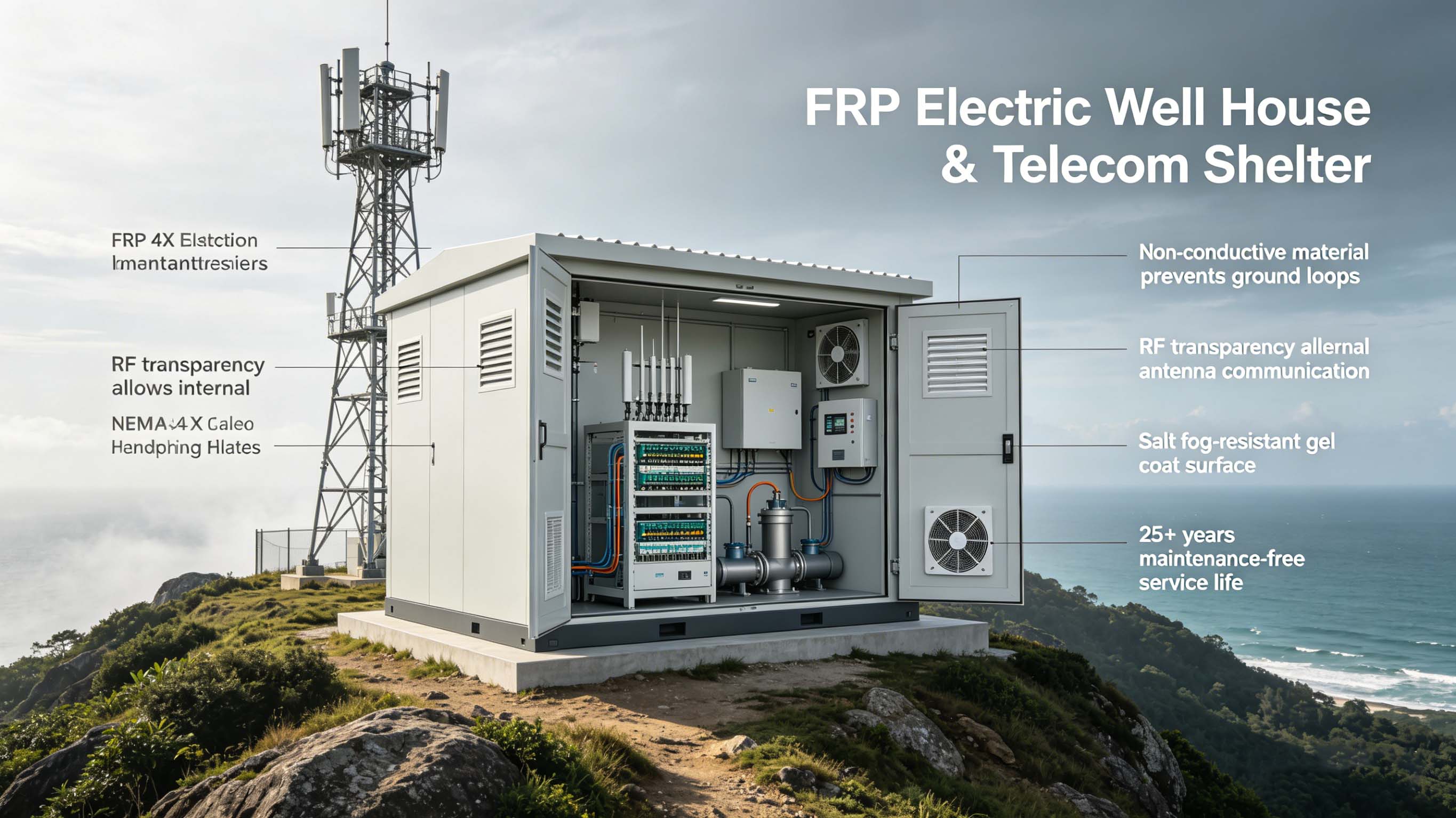 Casa de pozo eléctrico GFRP FRP de fibra de vidrio para protección de equipos eléctricos de pozos de petróleo y gas FT-EWH1