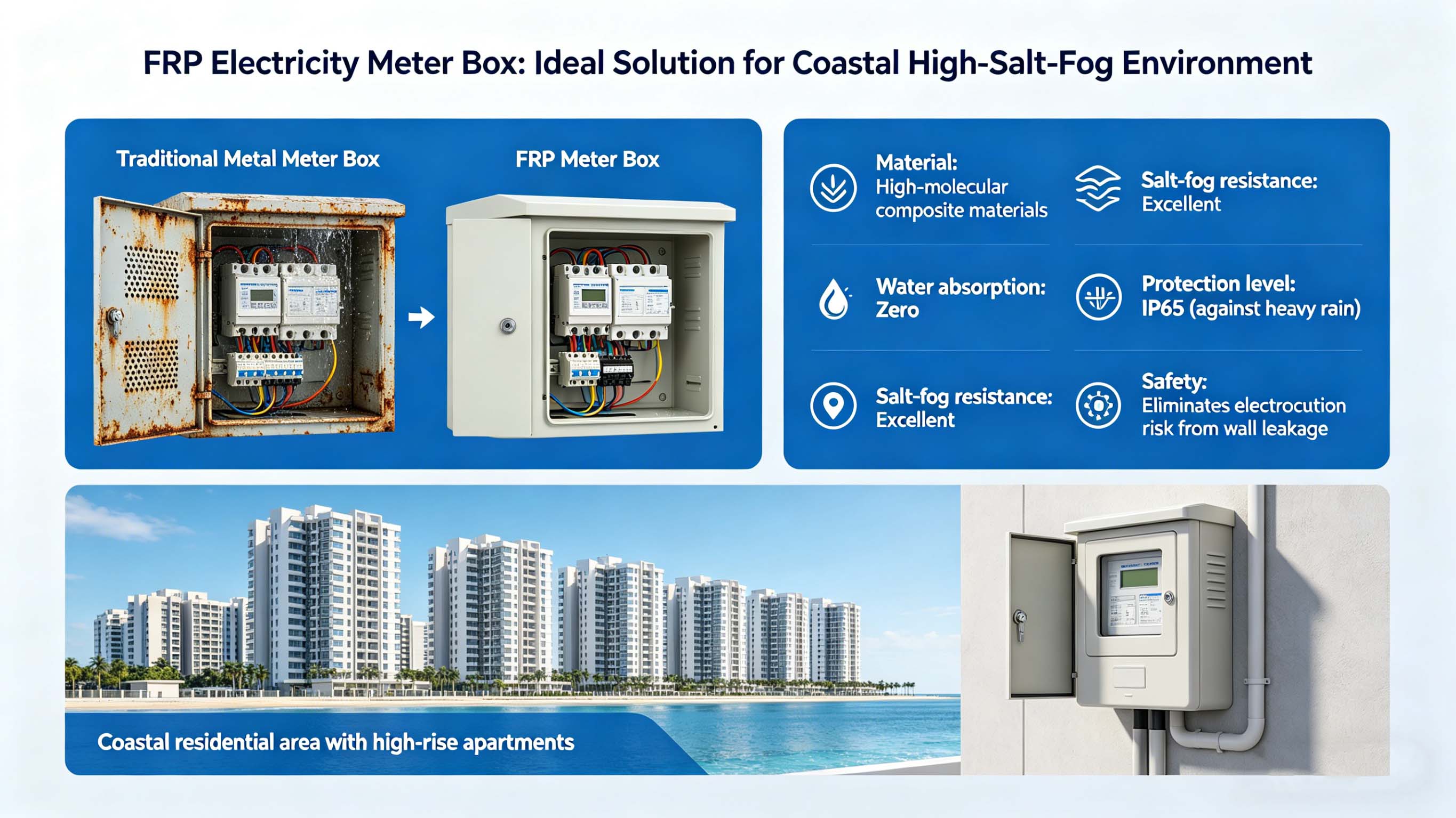 Gabinete de medidor eléctrico GFRP FRP de fibra de vidrio para apartamentos de gran altura FT-EMCn-10