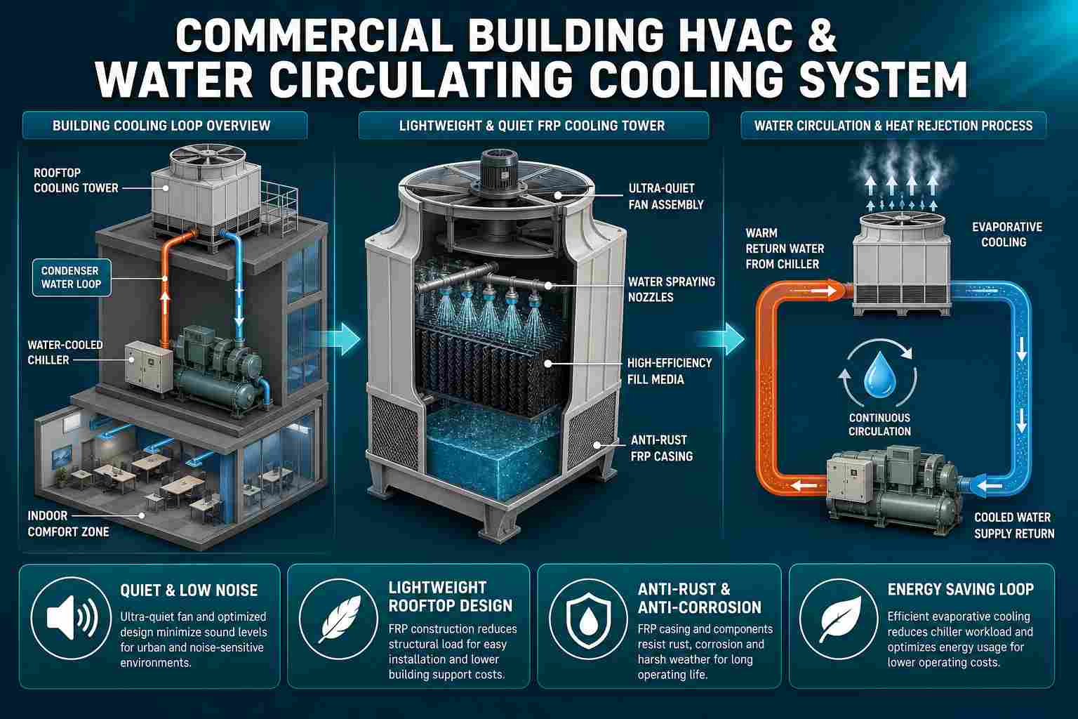 FRP Cooling Tower DBNL-30 for HVAC & Industrial Chiller Systems — China Factory Exporter